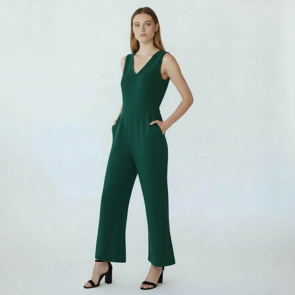 Calvin Klein Festive Sleeveless Wide Leg Jumpsuit in Malachite (Emerald Glitter)